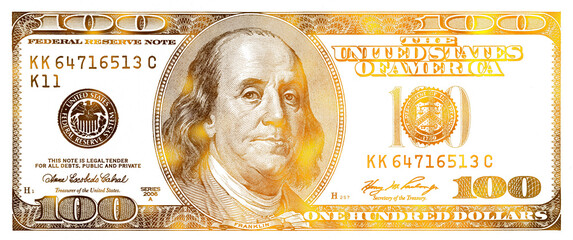 golden textured 100 US dollar banknote