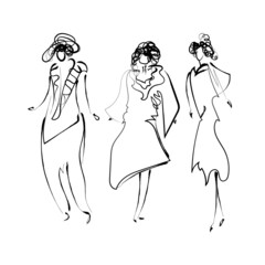 Implement line art fashion sketch of a woman