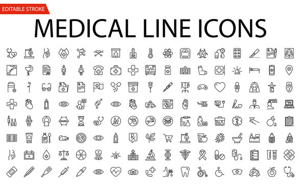 Medical Icons Set. Line Icons, Sign and Symbols in Flat Linear Design Medicine and Health Care with Elements for Mobile Concepts and Web Apps. Collection Modern Infographic Logo and Pictogram