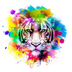 Foto op Plexiglas Bright abstract colorful background with tiger, paint splashes color art © reznik_val