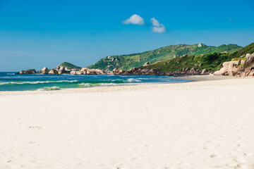 Galheta beach with amazing rocks and ocean waves in Brazil