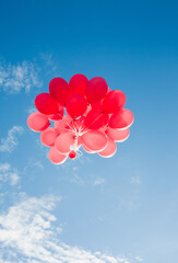 Fototapeta na wymiar Red balloons flying in the blue sky
