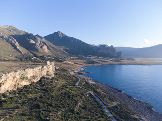 Fototapeta na wymiar veduta aerea della costa di Macari, in Sicilia