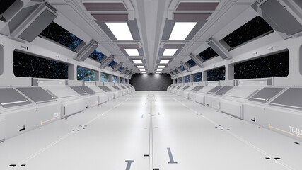 3d render. Futuristic hallway. Concept of modern architecture and interior spaceship © Miguel Aguirre