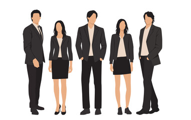 Obraz premium Set of young men and women, different colors, cartoon character, group of silhouettes of standing business people, students, the design concept of flat icon, isolated on white background