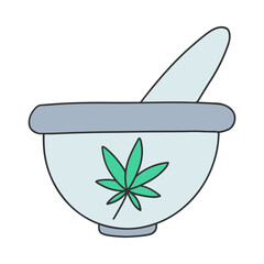 cannabis plant mortar doodle hand drawn