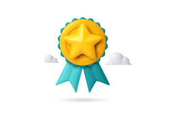 3D quality guarantee vector medal with star and ribbon. Vector illustration icon realistic 3d graphics medal , high quality rating