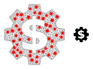 Mesh financial industry with lockdown style. Mesh wireframe financial industry image in low poly style with organized lines and red infectious elements.