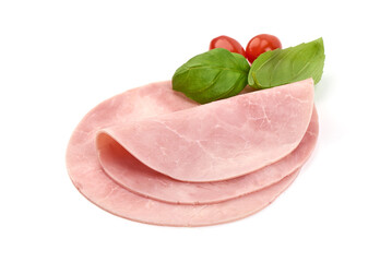 Boiled Ham, close-up, isolated on white background.