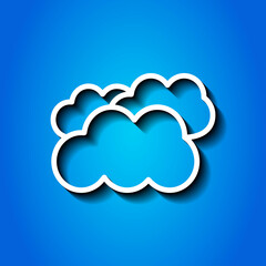 Clouds simple icon vector. Flat desing. White icon with shadow on blue background.ai