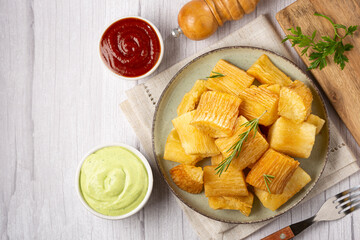 Fried cassava. Cassava, traditional Brazilian food.