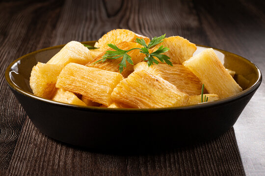 Fried cassava. Cassava, traditional Brazilian food.