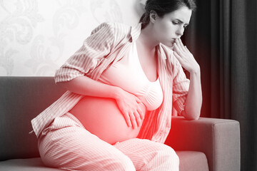 Pregnant woman at home feels sick
