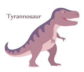 Tyrannosaurus on a white background. Predatory dinosaur hunter of the Jurassic period. Vector cartoon isolated illustration. White background
