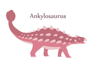 Ankylosaurus with a dangerous tail. Herbivorous dinosaur of the Jurassic period. Vector cartoon isolated illustration. White background