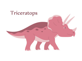 Triceratops with dangerous horns. Herbivore strong dinosaur of the Jurassic period. Vector cartoon isolated illustration. White background