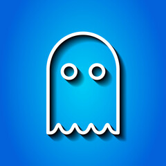 Ghost simple icon. Flat desing. White icon with shadow on blue background.ai
