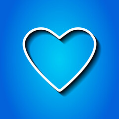Heart vector simple icon. Flat desing. White icon with shadow on blue background.ai