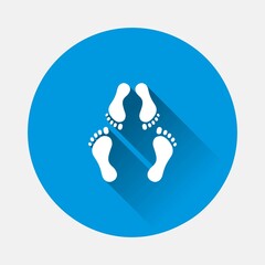 Vector of footprint icon on blue background. Flat image with long shadow. Layers grouped for easy editing illustration. For your design.