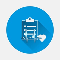 Heart rate and sick leave vector icon on blue background. Flat image with long shadow. Layers grouped for easy editing illustration. For your design.