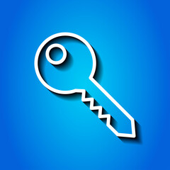 Key simple icon, vector. Flat desing. White icon with shadow on blue background.ai