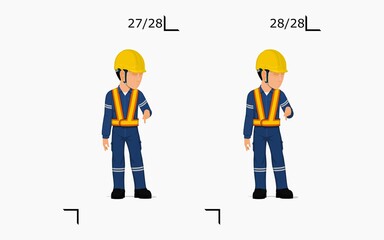 An industrial worker is explaining something on the floor