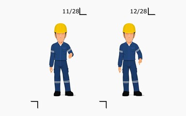 An industrial worker is explaining something on the floor