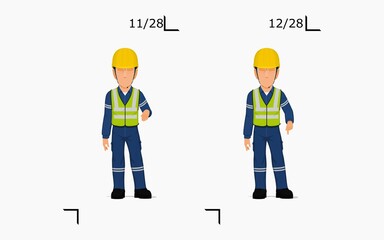 An industrial worker is explaining something on the floor