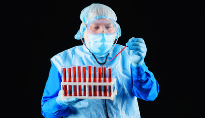 Laboratory analysis. Blood research. Scientist make blood test. Doctor works with blood sample.