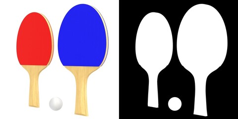 3D rendering illustration of a set of ping pong paddles