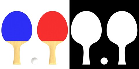3D rendering illustration of a set of ping pong paddles - obrazy, fototapety, plakaty
