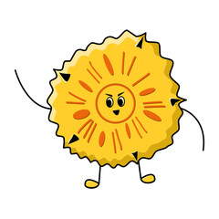 Fun pineapple character in cartoon style for kids. Sweet juicy fruit mascot with cute face for summer vitamin juice