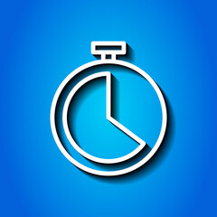 Stopwatch, clock simple icon. Flat desing. White icon with shadow on blue background.ai