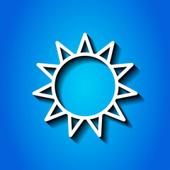 Sun simple icon vector. Flat desing. White icon with shadow on blue background.ai