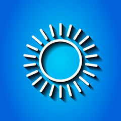 Sun simple icon, vector. Flat desing. White icon with shadow on blue background.ai