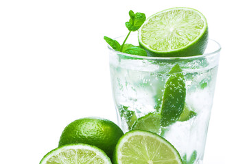 Mojito highball cocktail or refreshing drink with  lime and mint
