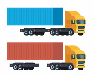 Cargo Truck parts: body, cabin. Commercial transport. Logistics. Car for the carriage of goods. Flat vector illustration.