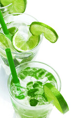 Mojito highball cocktail or refreshing drink with  lime and mint