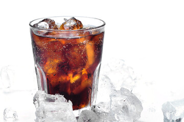 Glass of cold coke with a lot ice