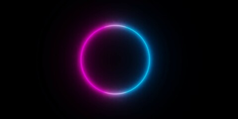 Modern, abstract round circle blue and pink neon light frame over black background