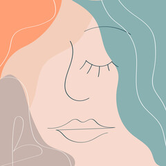 Art line illustration of a girl's face