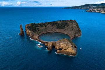 Top view of the Islet of Vila Franca do Campo on Azores, Portugal.