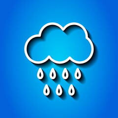 Cloud rain, drops simple icon vector. Flat desing. White icon with shadow on blue background.ai