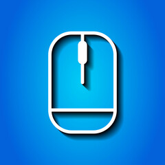 Computer mouse simple icon vector. Flat desing. White icon with shadow on blue background.ai