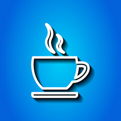 Cup simple icon vector. Flat desing. White icon with shadow on blue background.ai