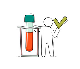 Cartoon character holding test tube with blood.