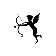 Cupido. Concepto de amor y San Valentín. Ilustración vectorial, estilo silueta negro
