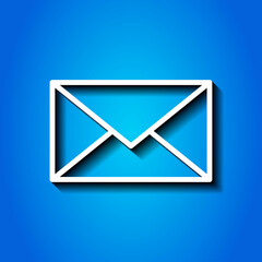 Message envelope simple icon vector. Flat desing. White icon with shadow on blue background.ai