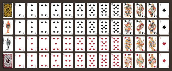 Poker set with isolated cards -Poker playing cards, full deck -Classic playing cards