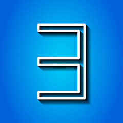 Number three, numeral simple icon vector. Flat desing. White icon with shadow on blue background.ai